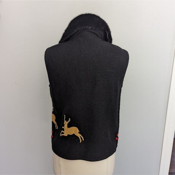 Black Embroidered Vest with Faux Fur Collar - Picture 5 of 6